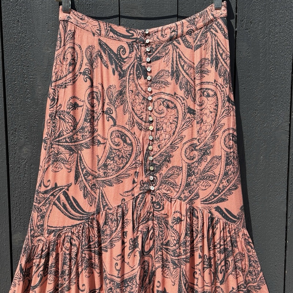 Free People Smooth Sailing Maxi Skirt 12 Boho Paisley Indie Whimsigoth Festival - Picture 3 of 8